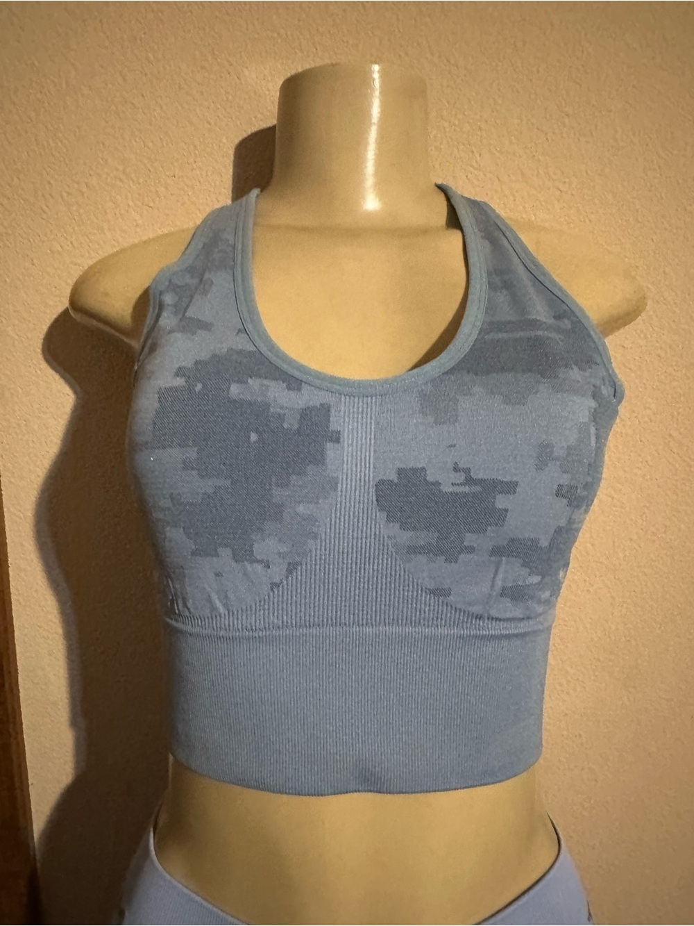 Tahari Light Blue Camo Longline Sports Bra